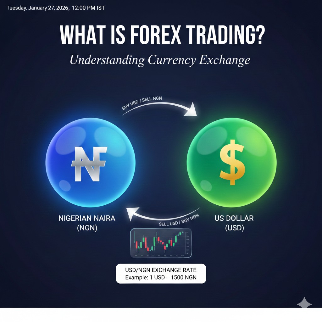 A diagram of a person exchanging Nigerian Naira for US Dollars at an exchange rate of 1500 NGN per 1 USD.