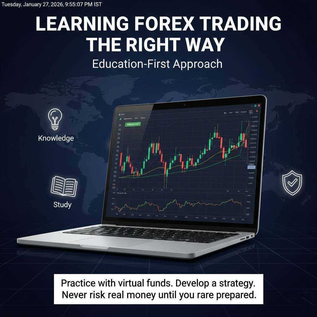 A high-quality image of a laptop displaying a demo trading account with educational indicators.