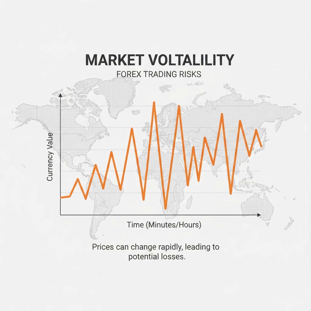 A simple line chart showing upward and downward price fluctuations to represent market volatility.