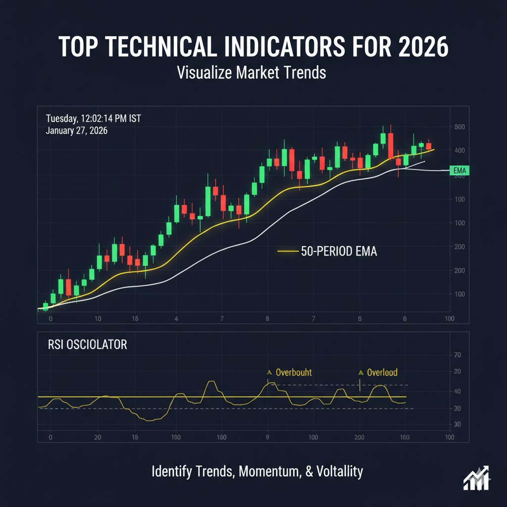 A technical analysis chart displaying a candlestick pattern with a 50-period EMA and an RSI oscillator below.