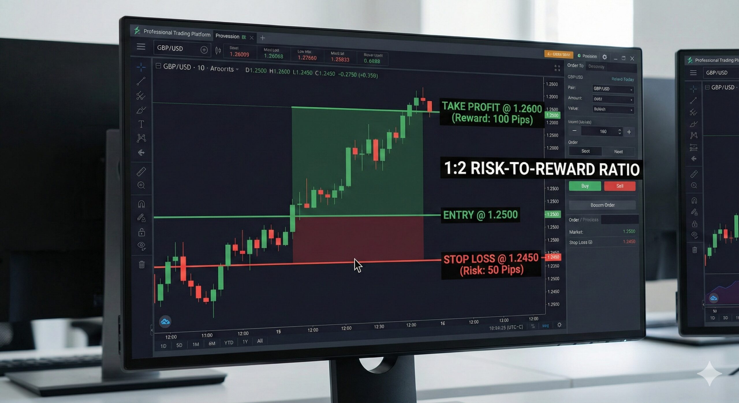 A trading chart with a 1_2 risk-to-reward ratio and a clearly defined stop-loss level.