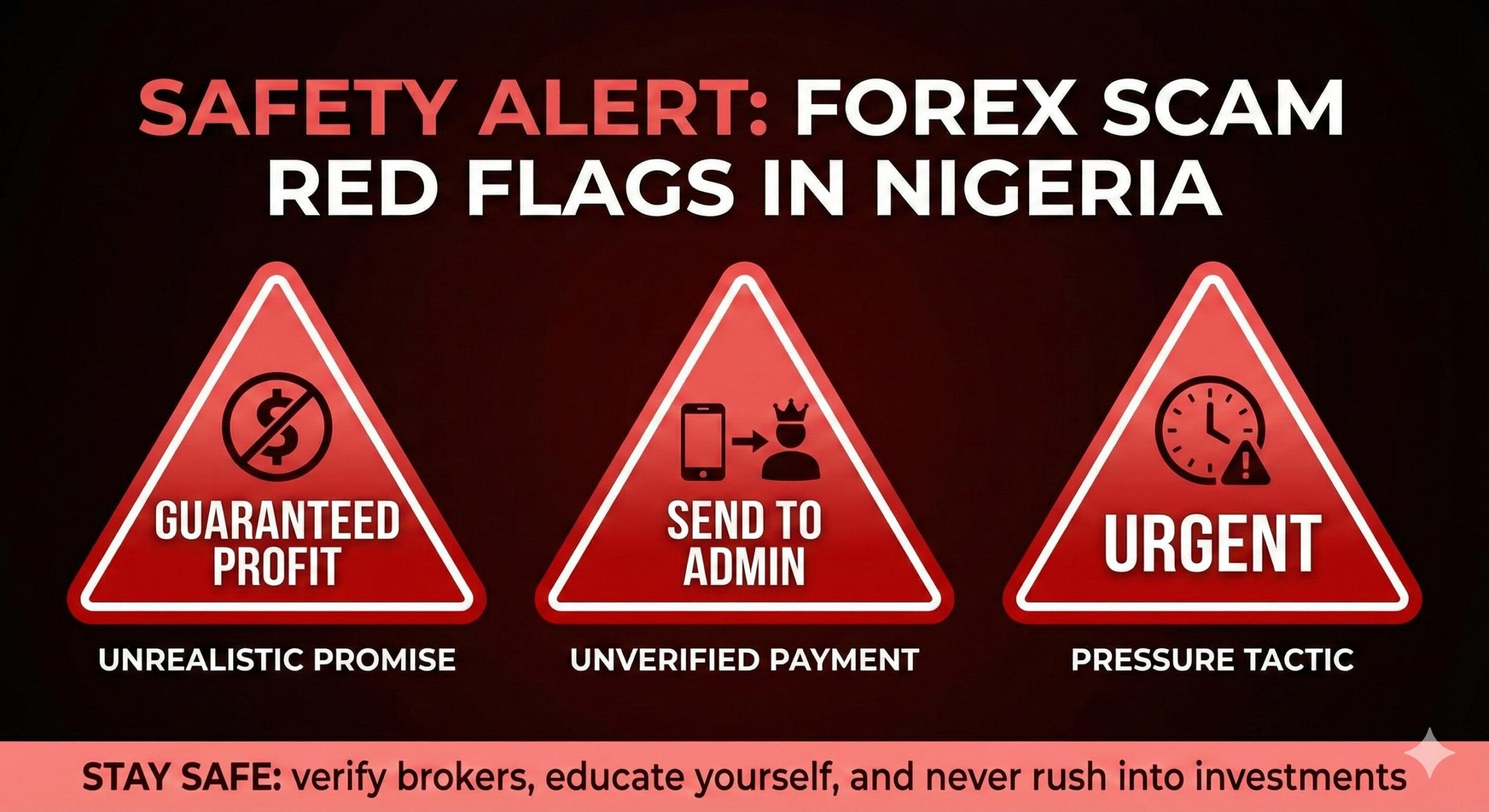 A graphic listing red flags_ _Guaranteed Profit,_ _Send to Admin,_ _Urgent._