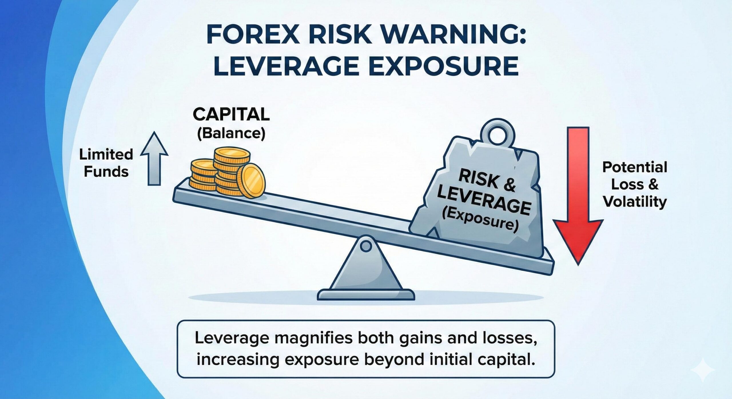 An educational illustration of a seesaw balancing _Capital_ and _Risk,_ tipping towards risk.