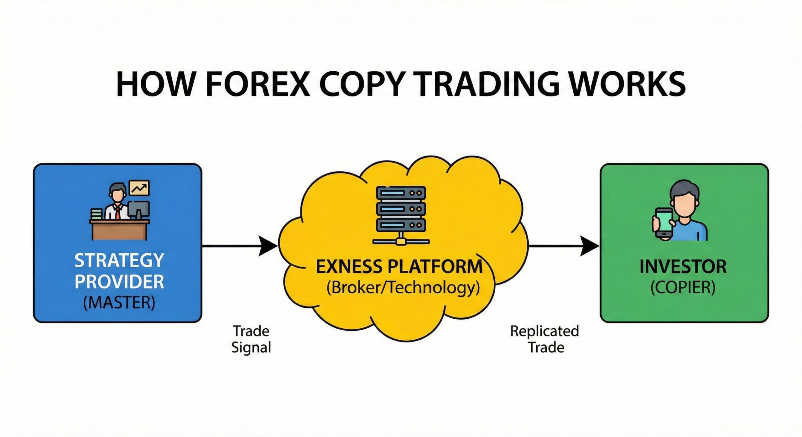 Diagram explaining how forex copy trading mechanics work