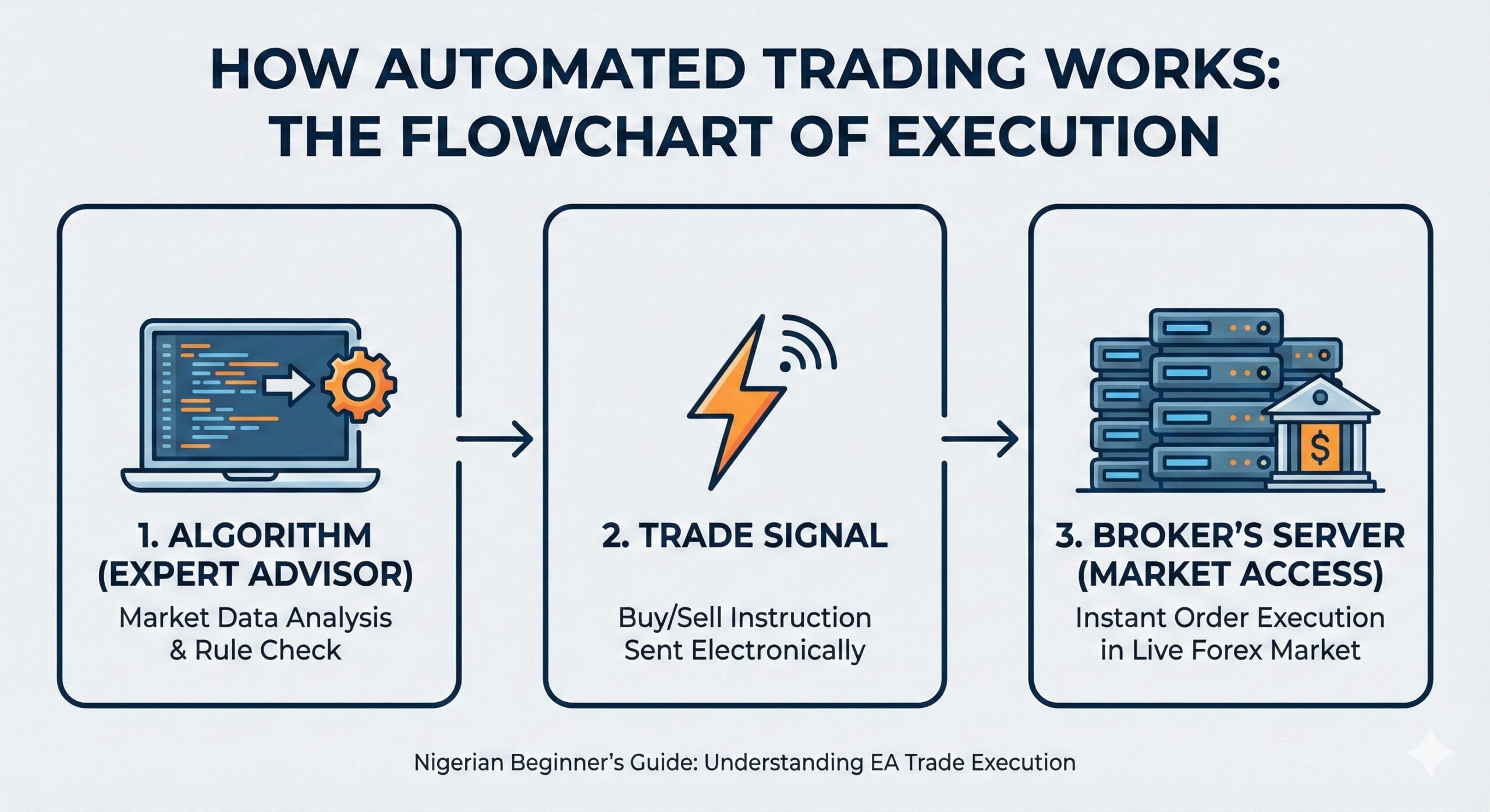 Flowchart diagram explaining how forex expert advisors execute trades with brokers