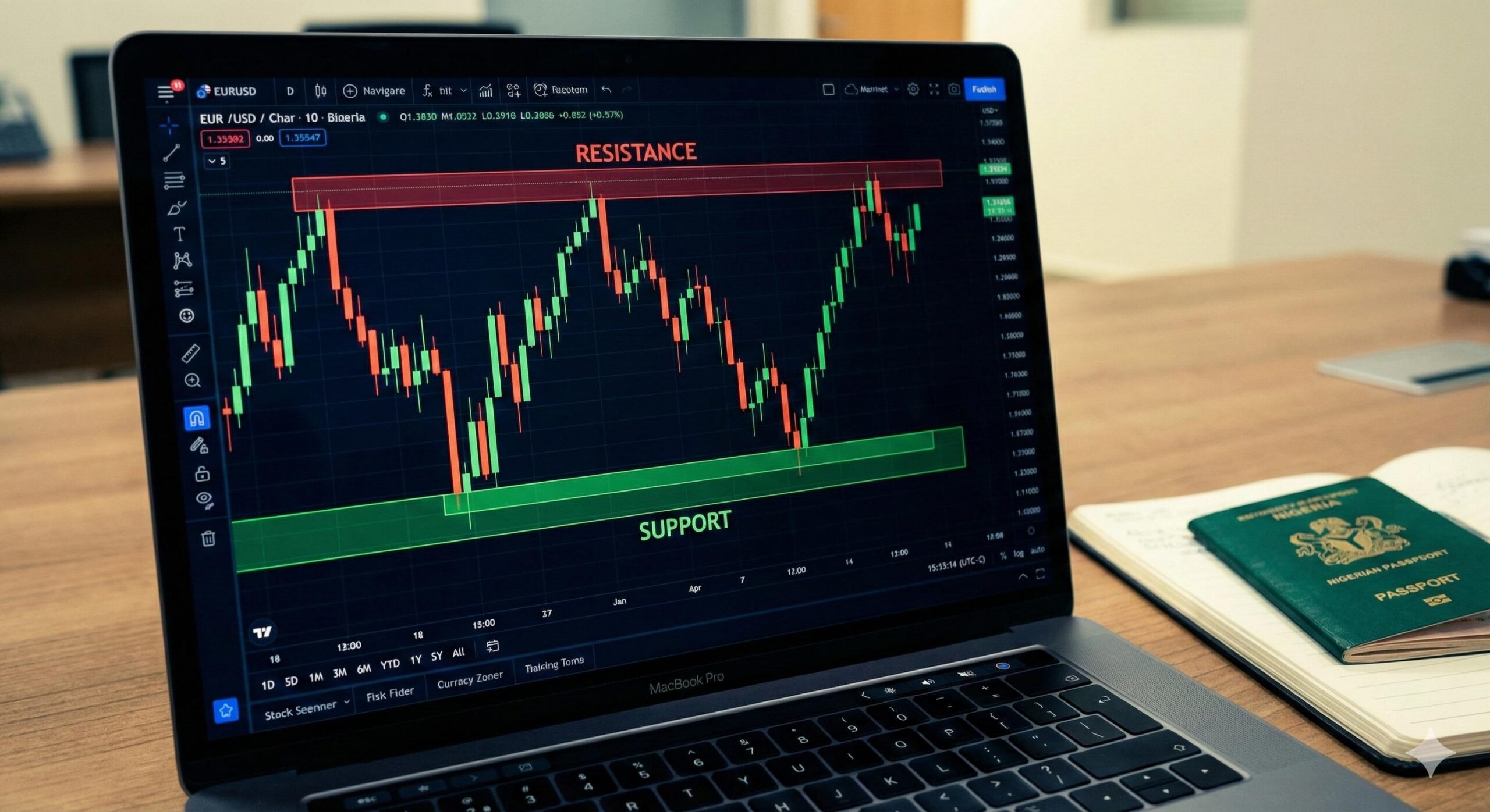 Forex chart showing support and resistance zones for Nigerian traders