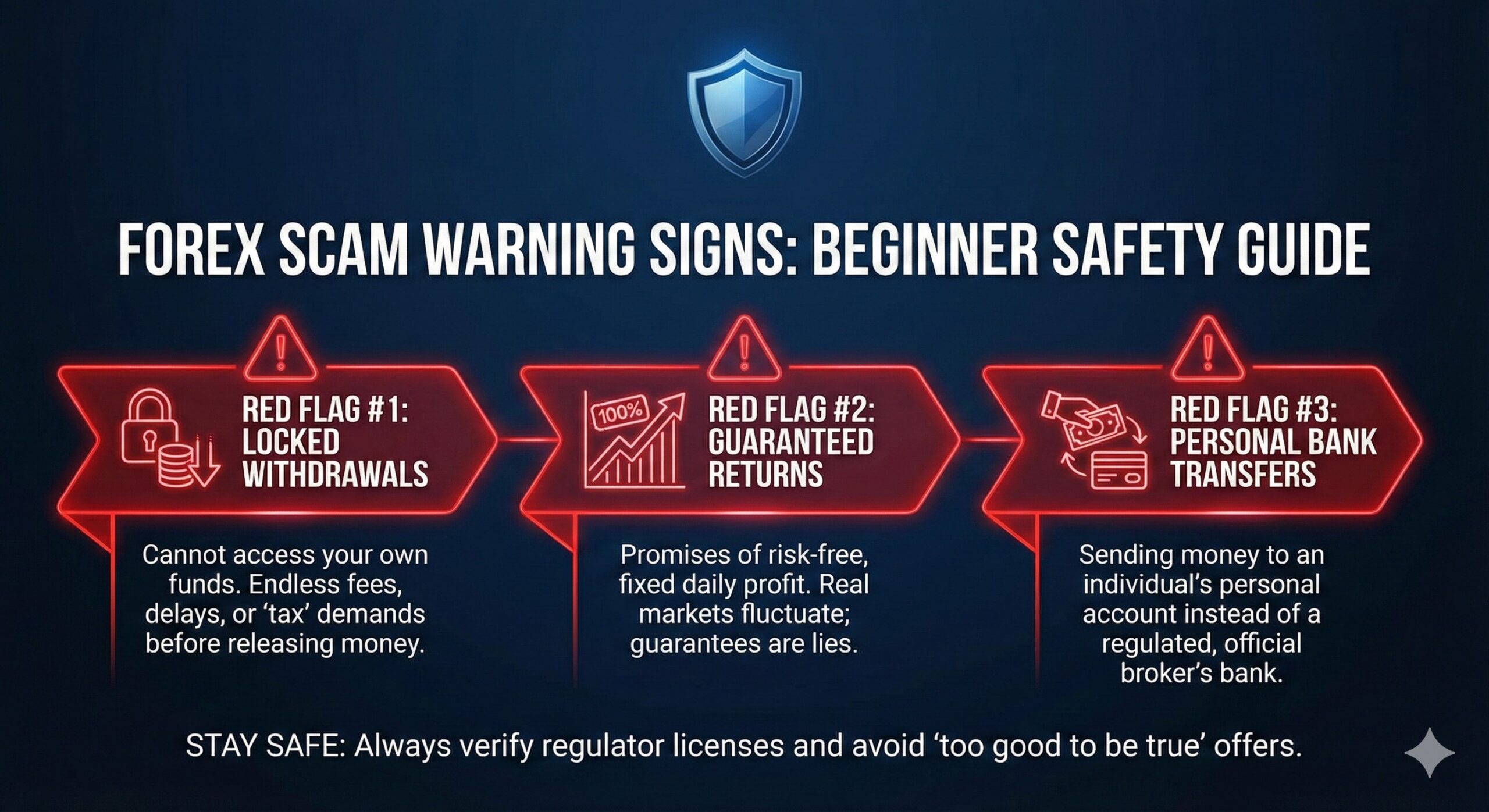 Forex scam warning signs infographic for beginner safety