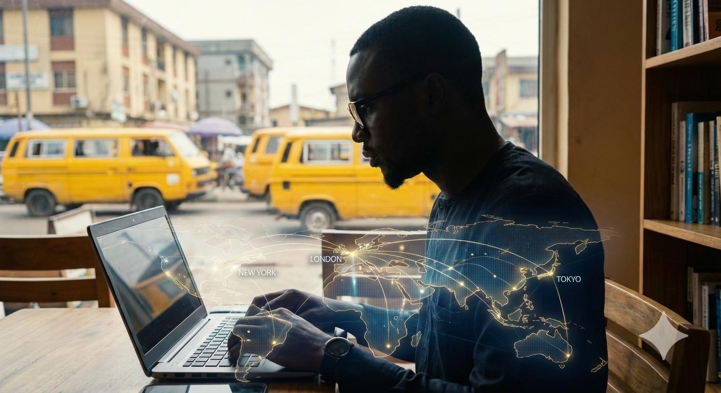 Nigerian man sitting on a bench and working in laptop What Is Leverage in Forex Trading