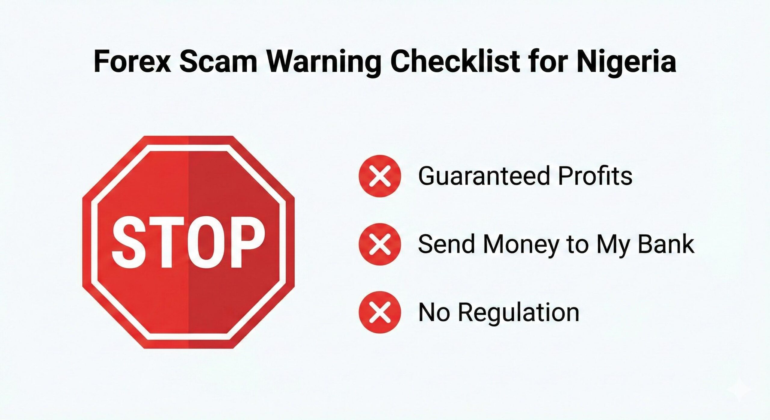 Safety checklist to identify fake forex investment scams in Nigeria.