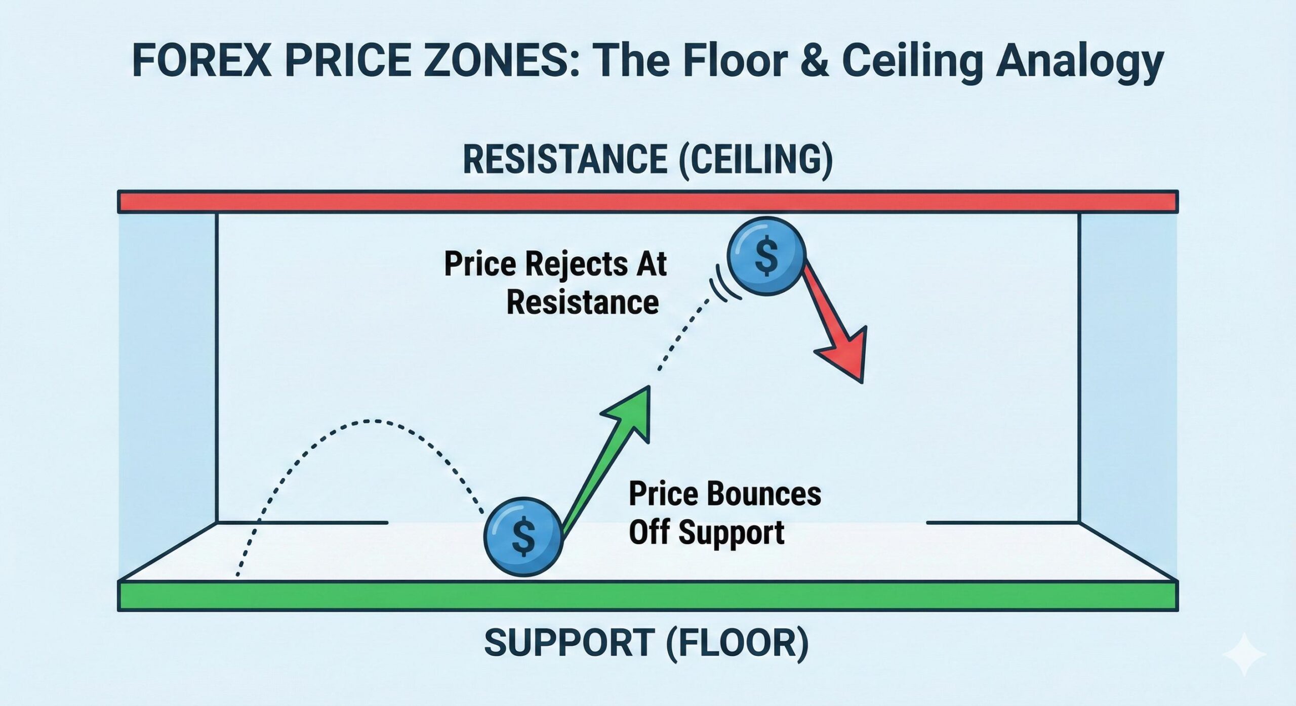 Support and resistance floor and ceiling analogy infographic