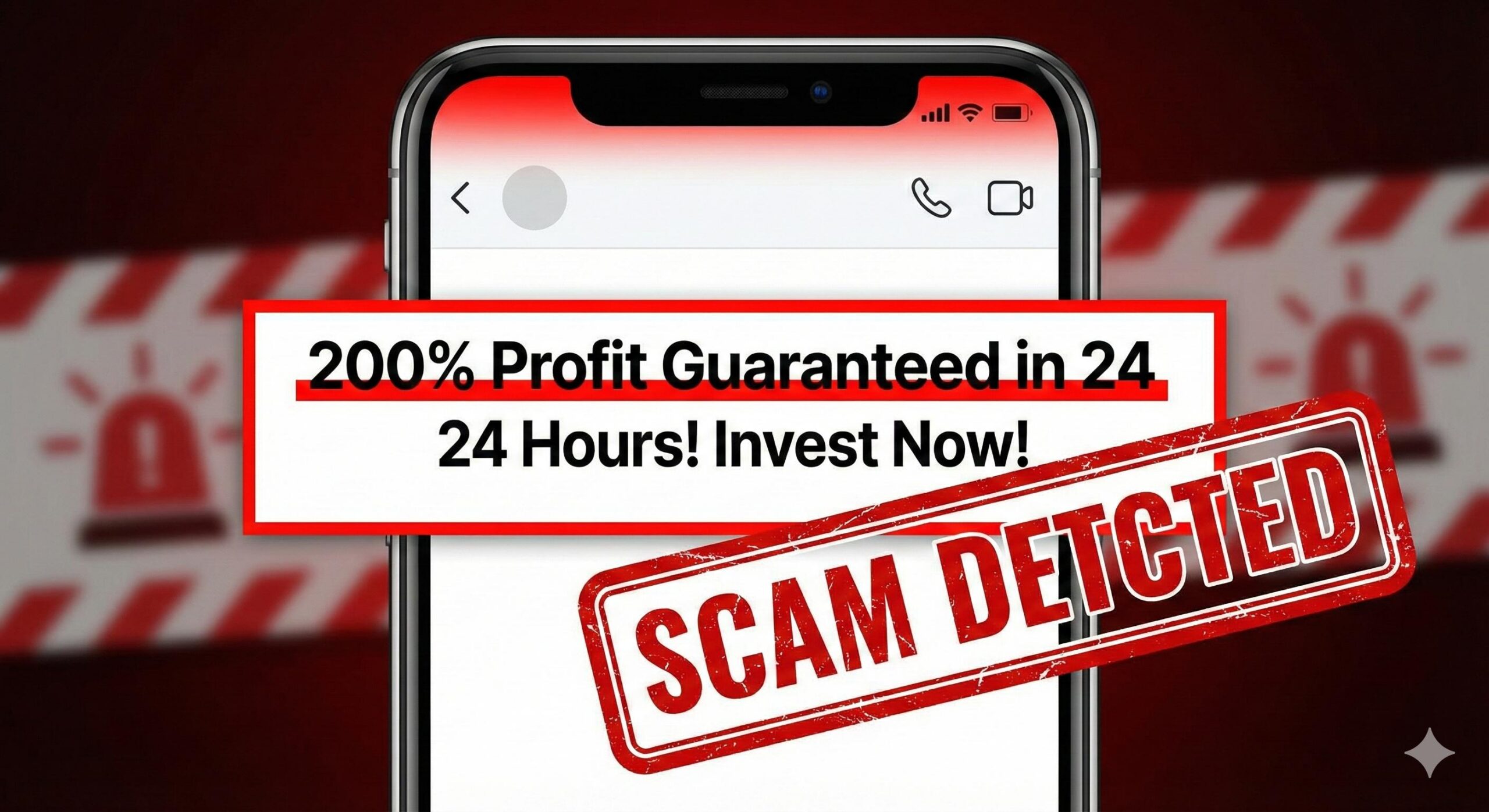Warning graphic identifying common forex profit scams on smartphones.