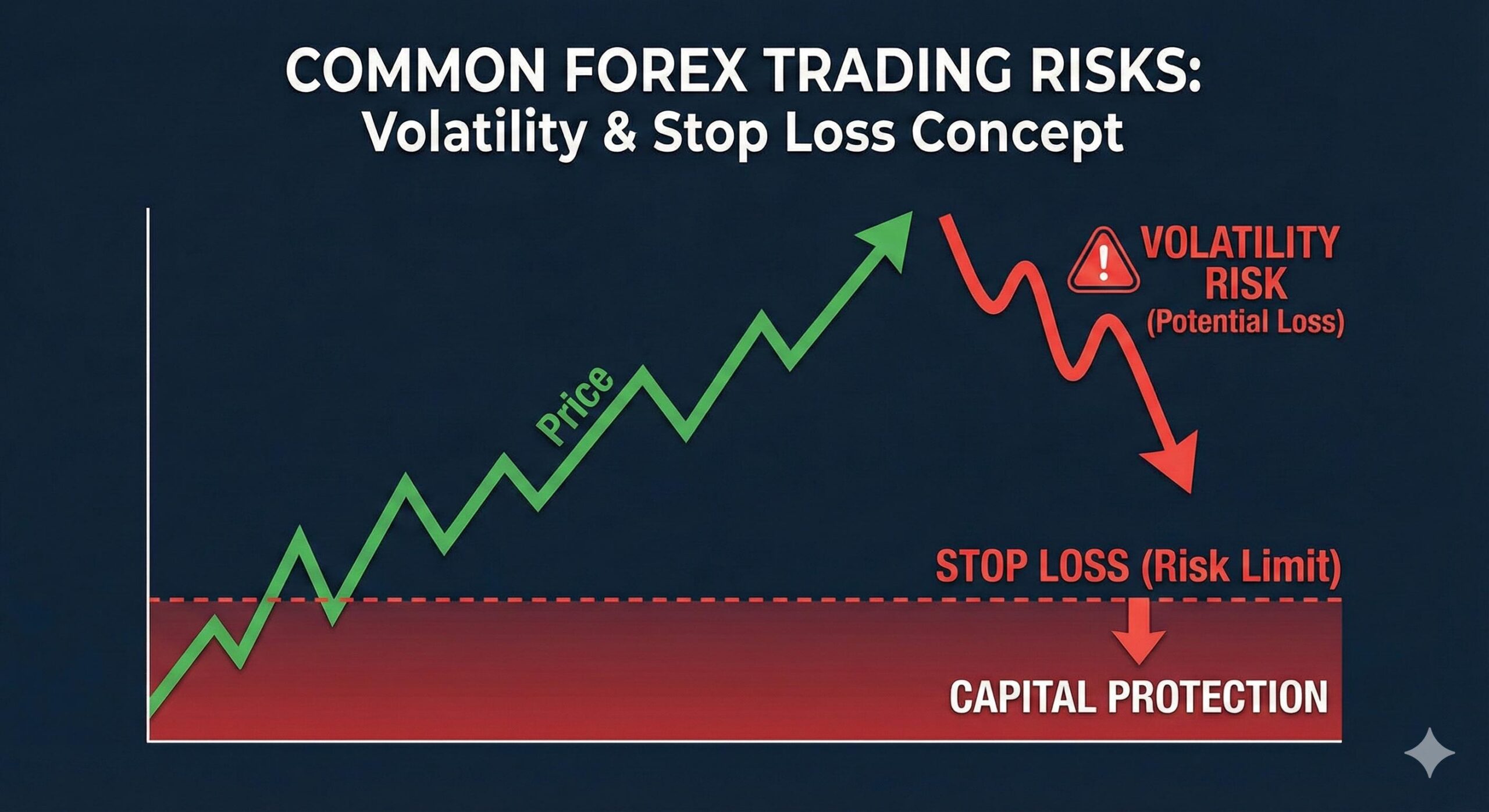 diagram showing a price chart with a _Stop Loss_ line protecting capital.