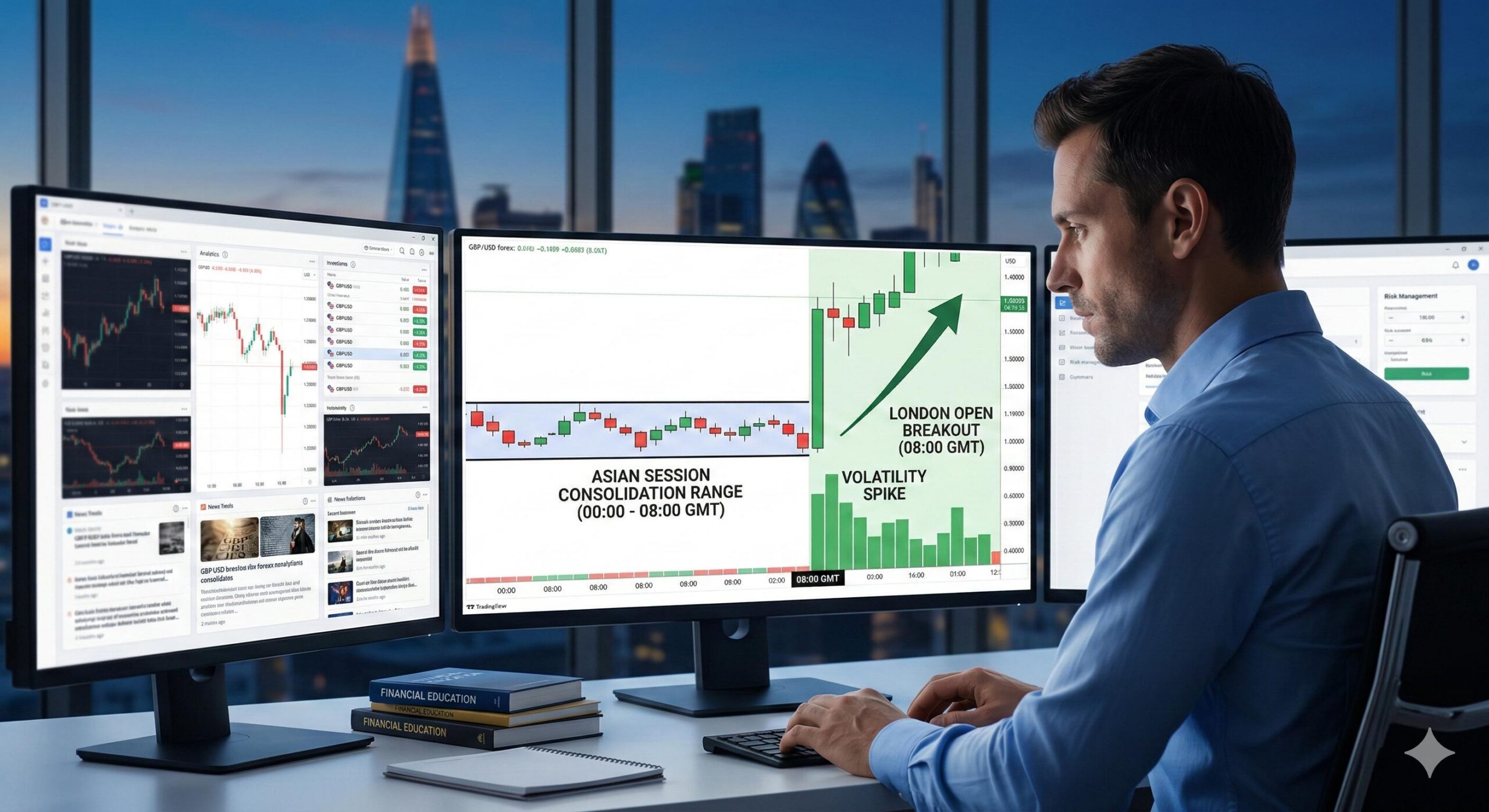 Dynamic trading volume spike at the London forex market open.