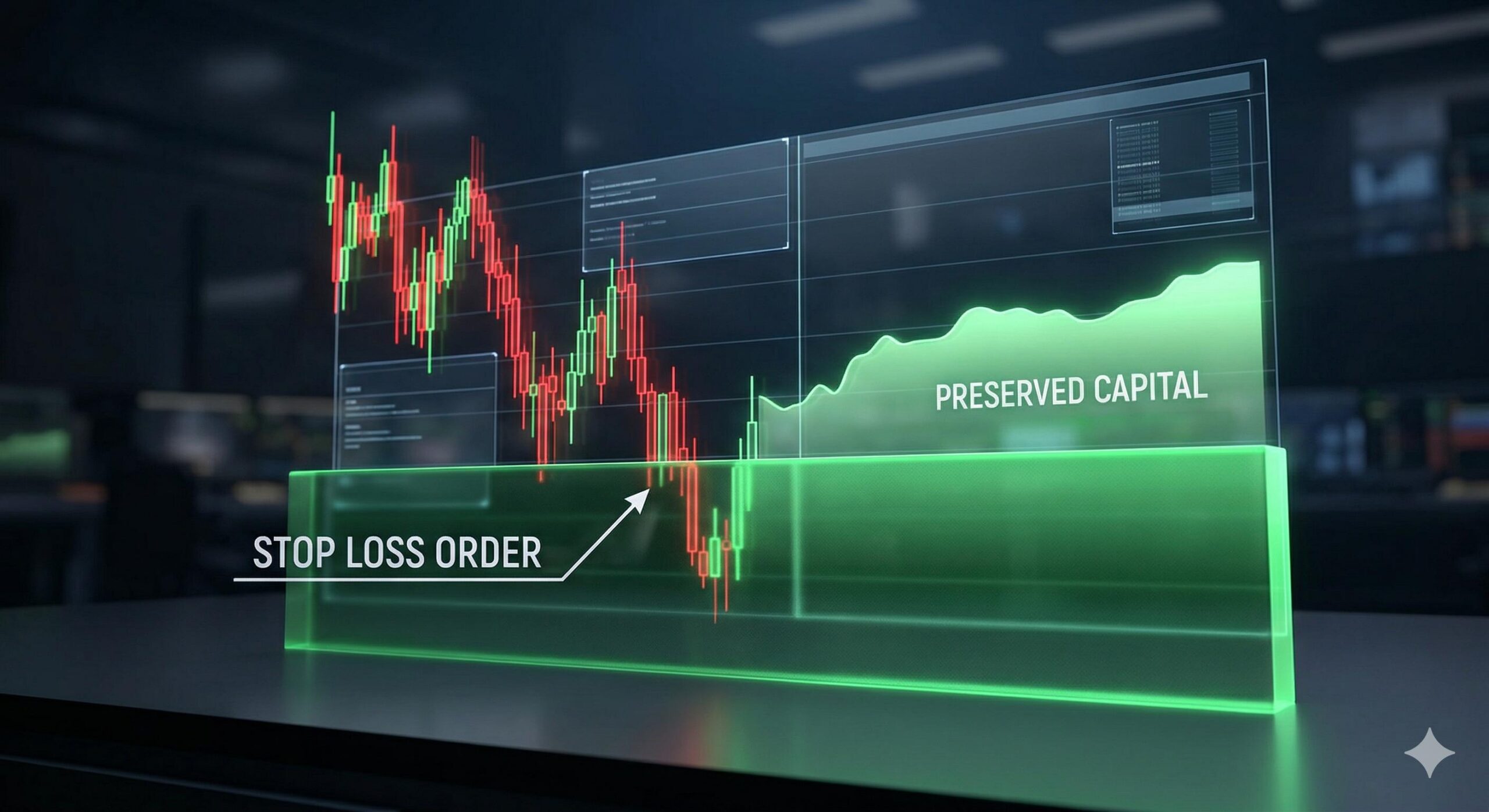 Visual representation of a Stop Loss order protecting trading capital on a chart.