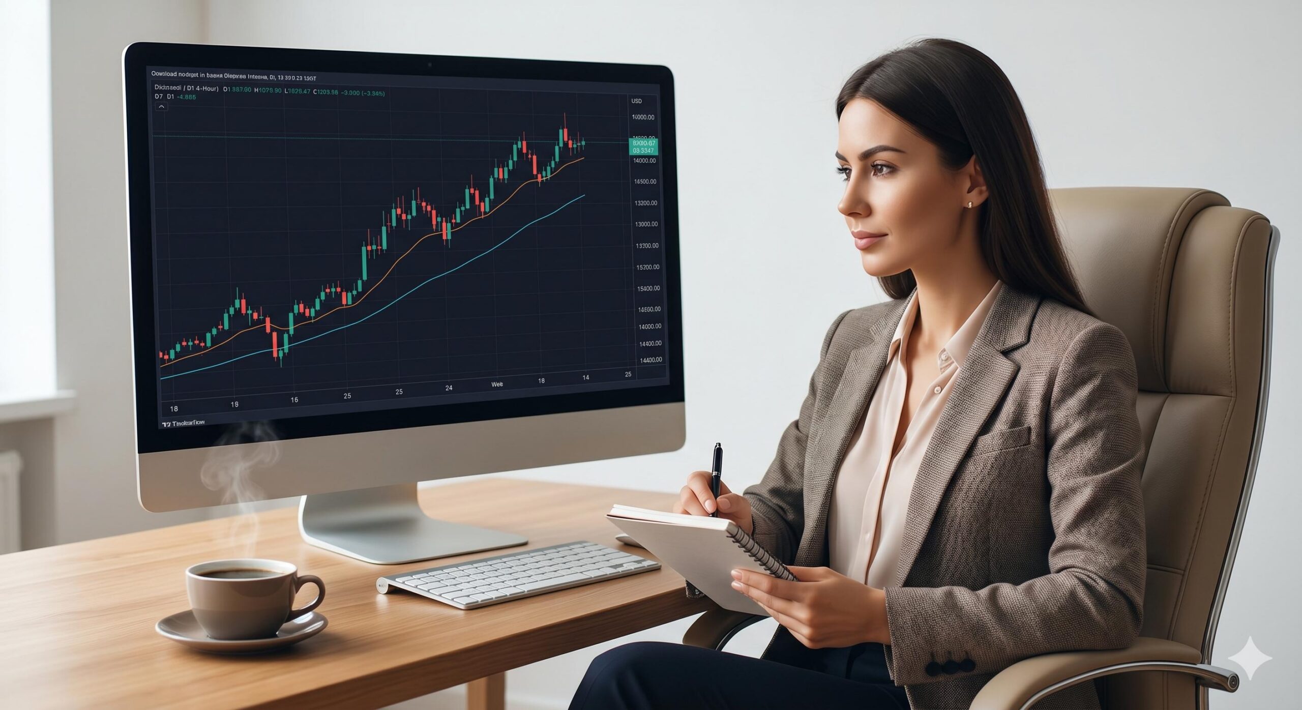 A calm trader analyzing multi-day trends for swing trading.