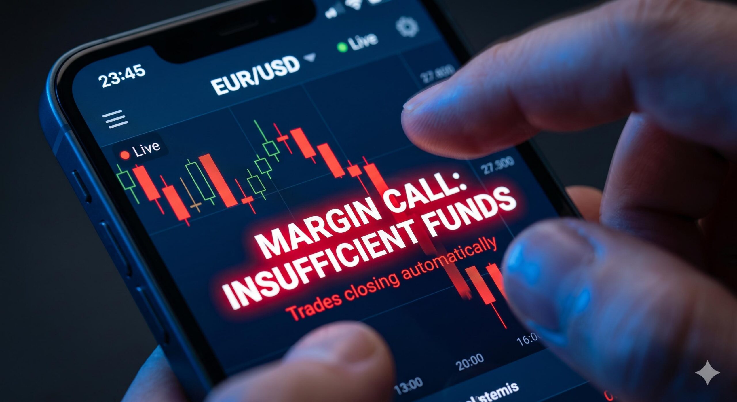 Close-up of a smartphone screen showing a rapid loss and urgent Margin Call warning.