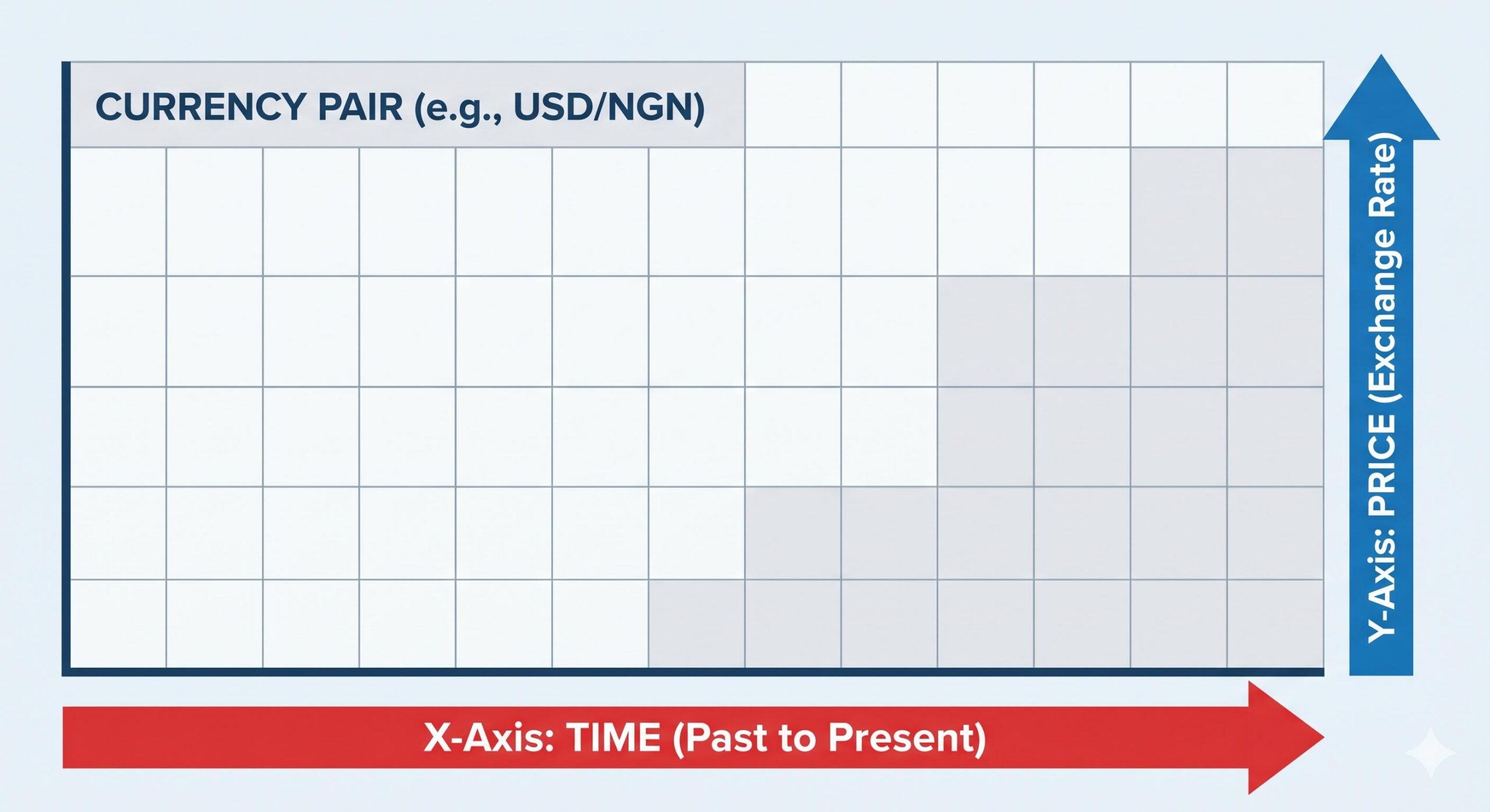 Diagram explaining the time axis and price axis on a forex chart. (1)