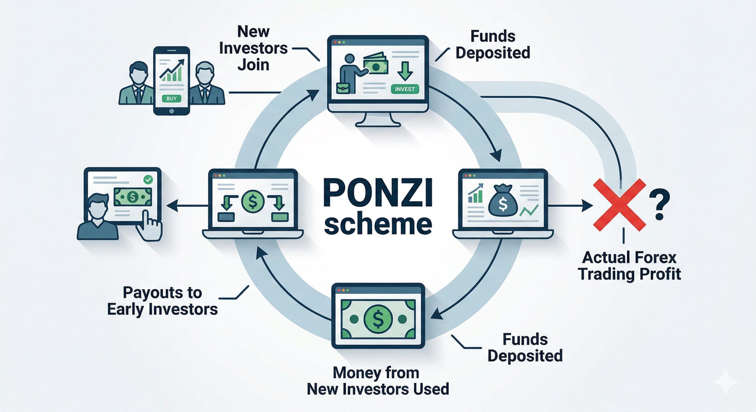 Diagram showing Ponzi scheme fund flow.