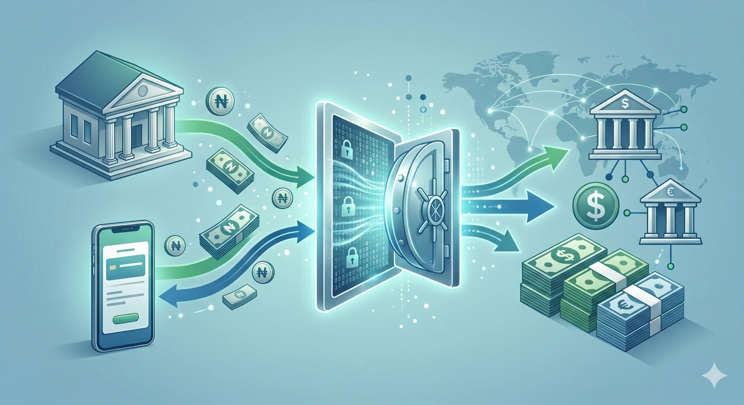 Diagram showing seamless conversion of Naira to global currencies.