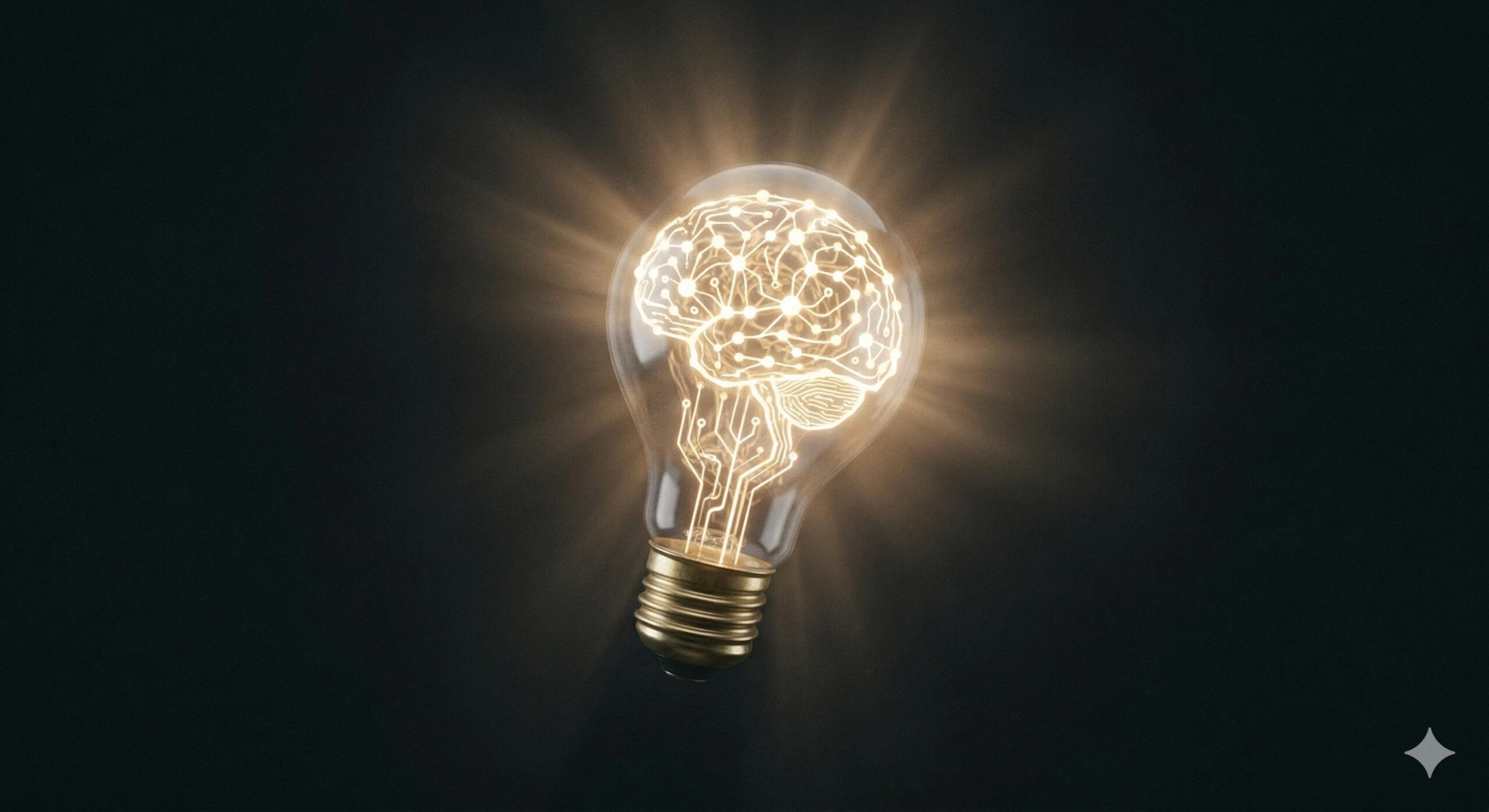 Glowing lightbulb with internal neural network, symbolizing innovation.