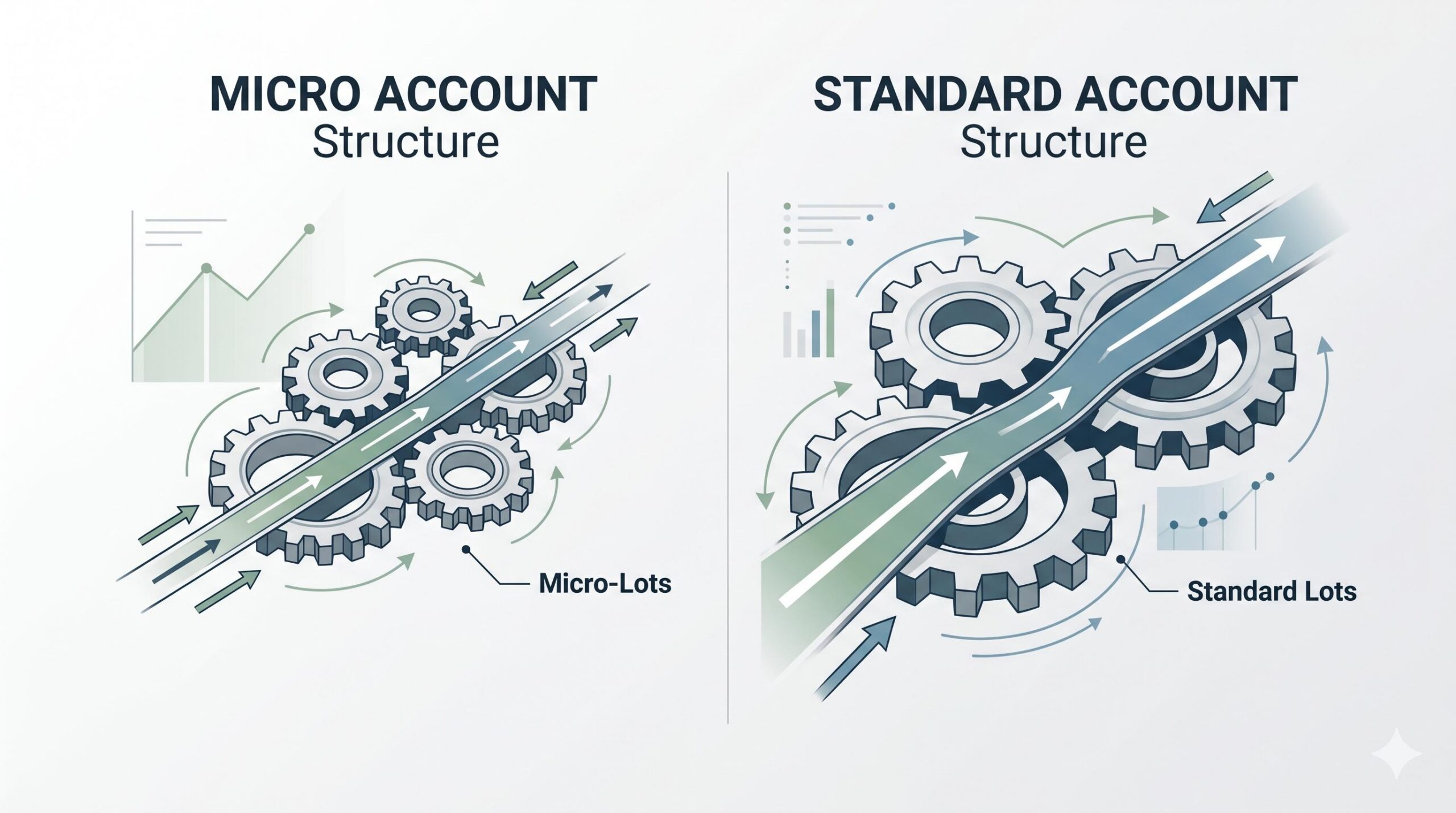 Infographic diagram comparing Micro Account vs. Standard Account lot sizes and risk exposure.