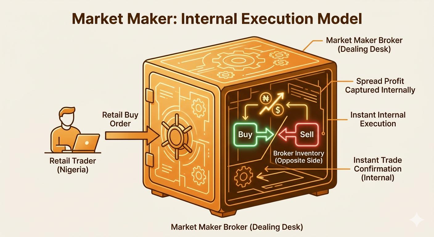 Infographic illustrating internal order matching at a Market Maker broker.