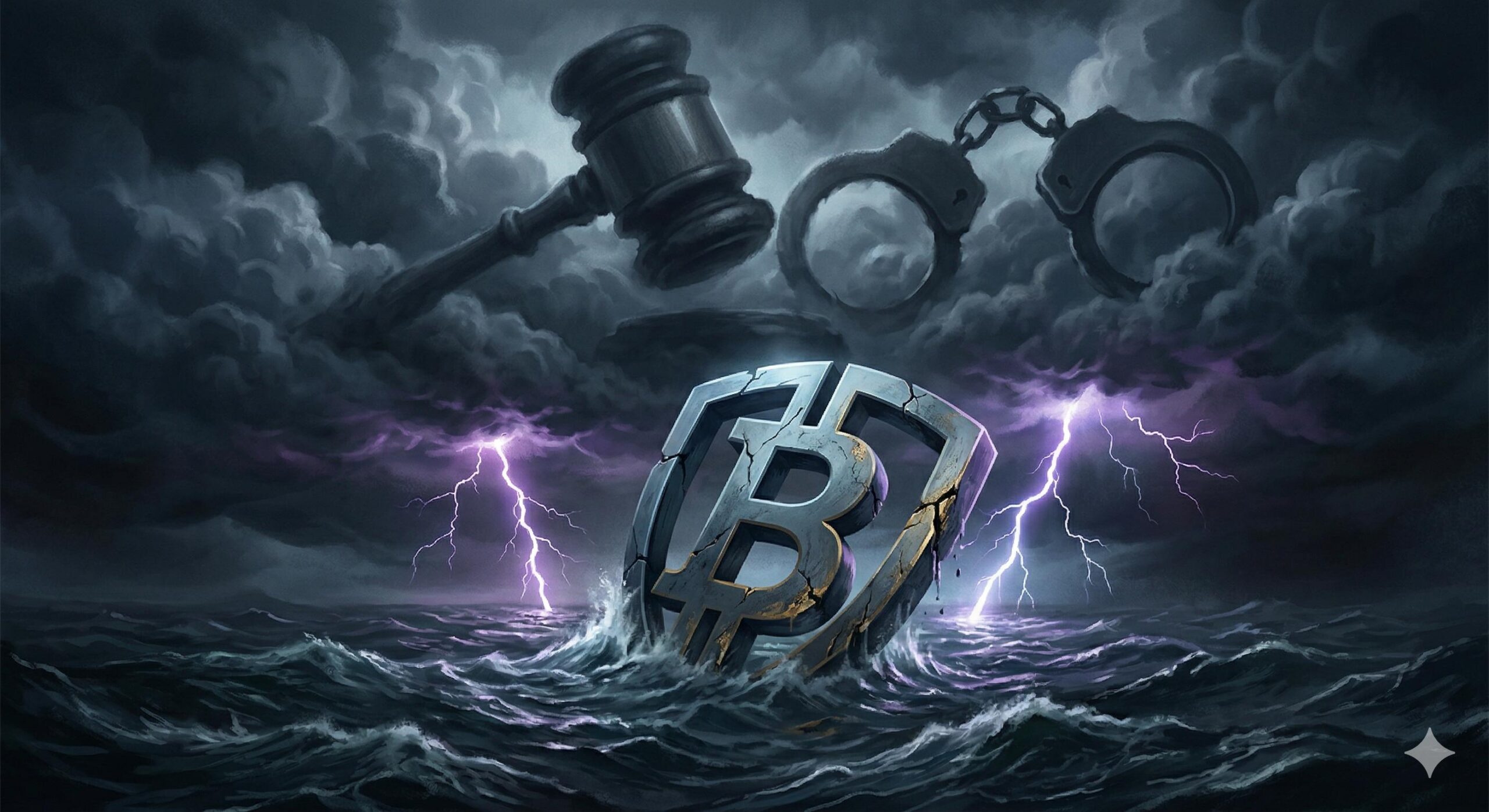 Metaphorical storm over a financial logo.