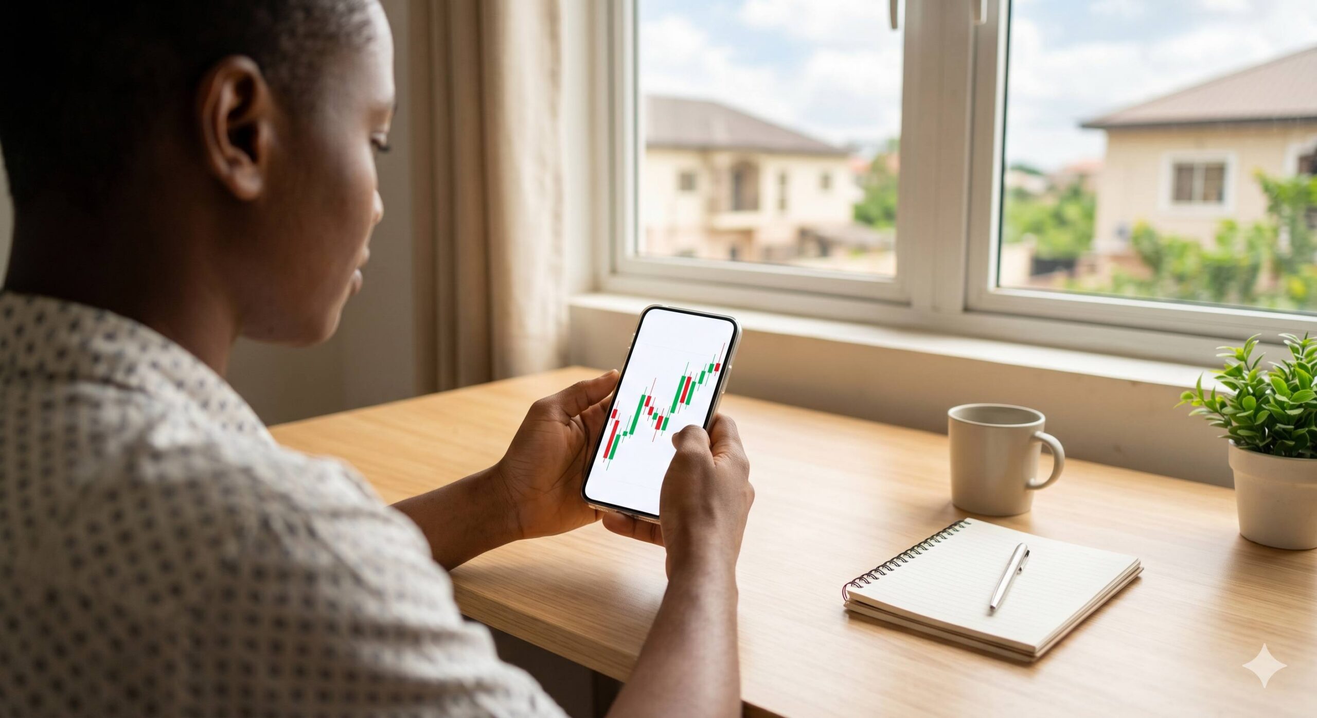 Person calmly practicing on a demo trading platform.