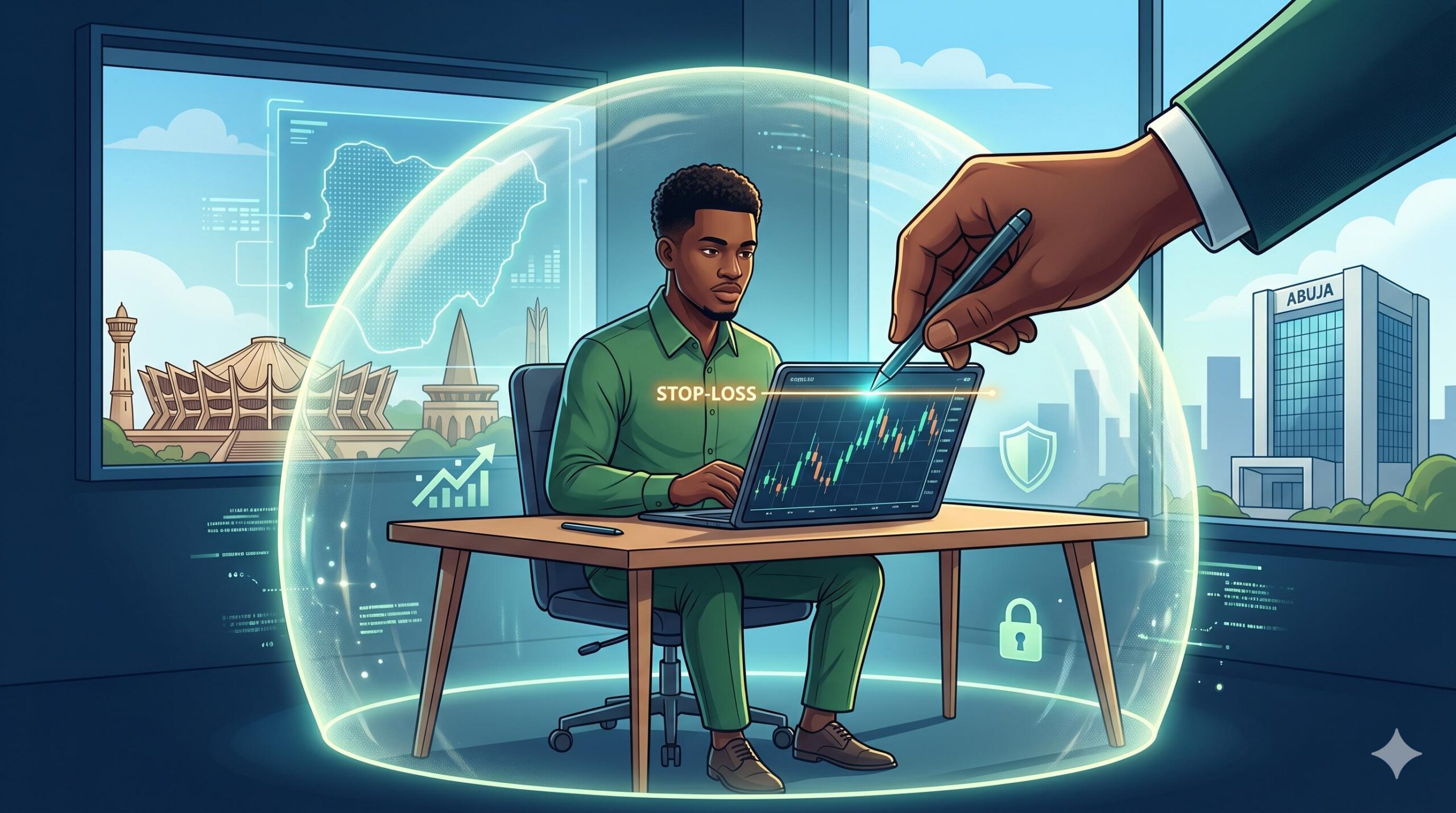 A protective dome representing risk management for forex beginners in Nigeria.