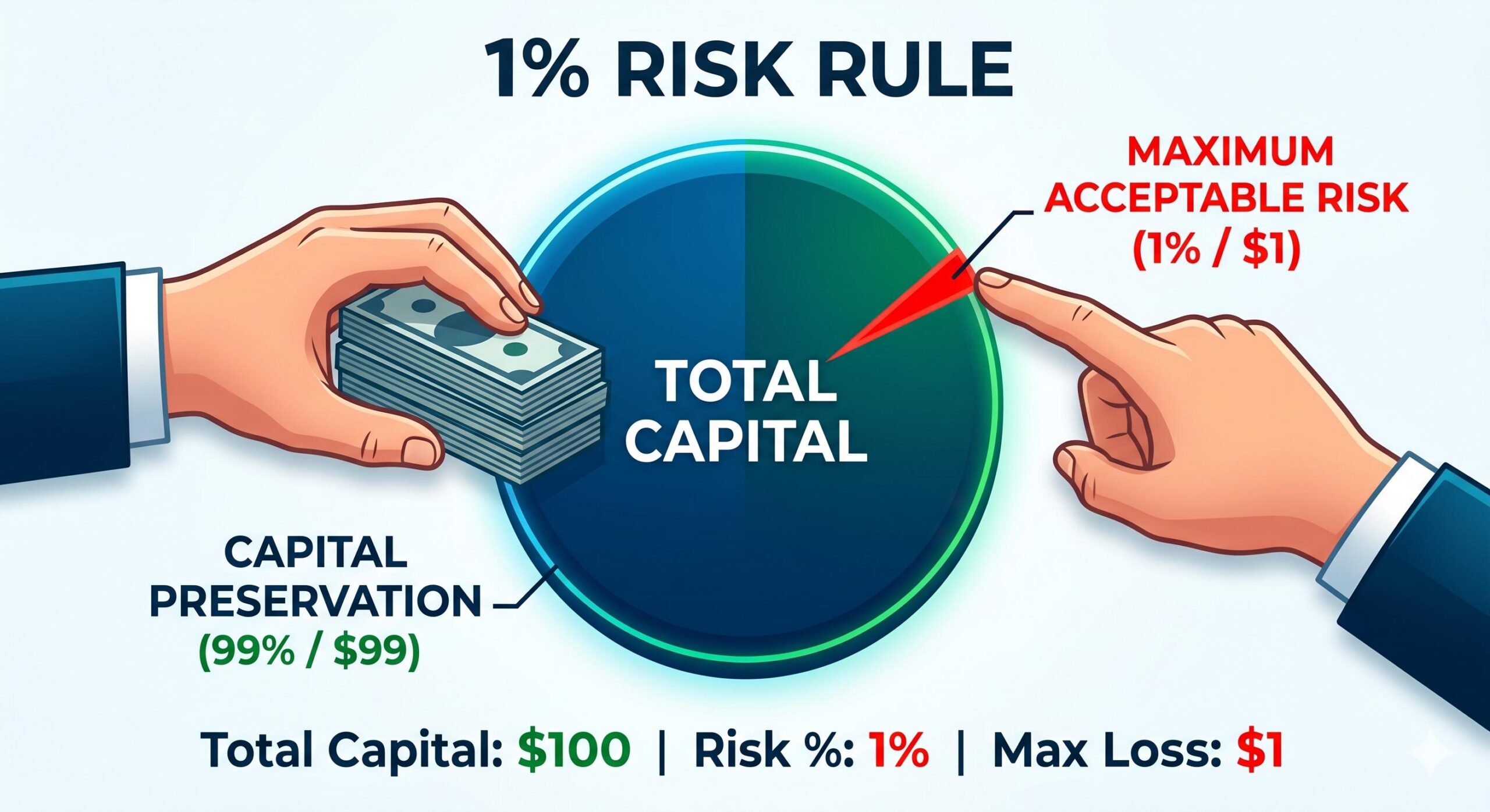 Diagram explaining the 1% risk rule for capital preservation in forex.