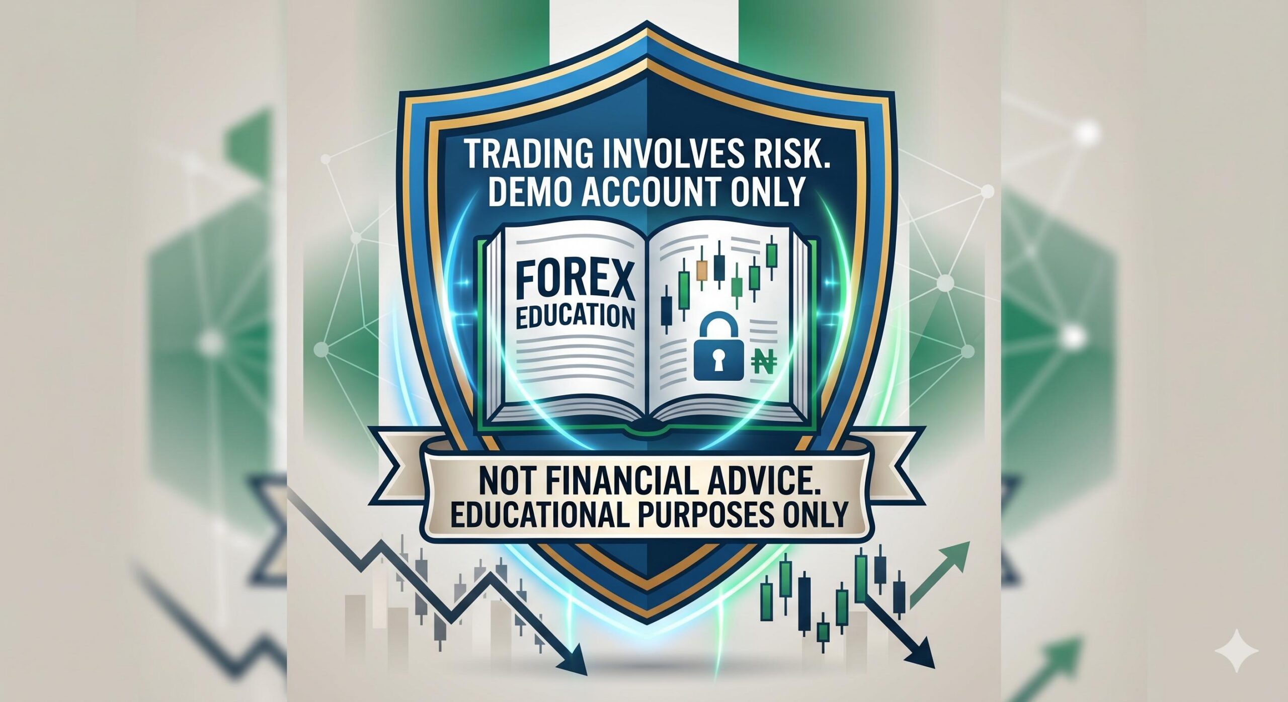 Graphic symbolising risk awareness and educational focus in forex trading for beginners.