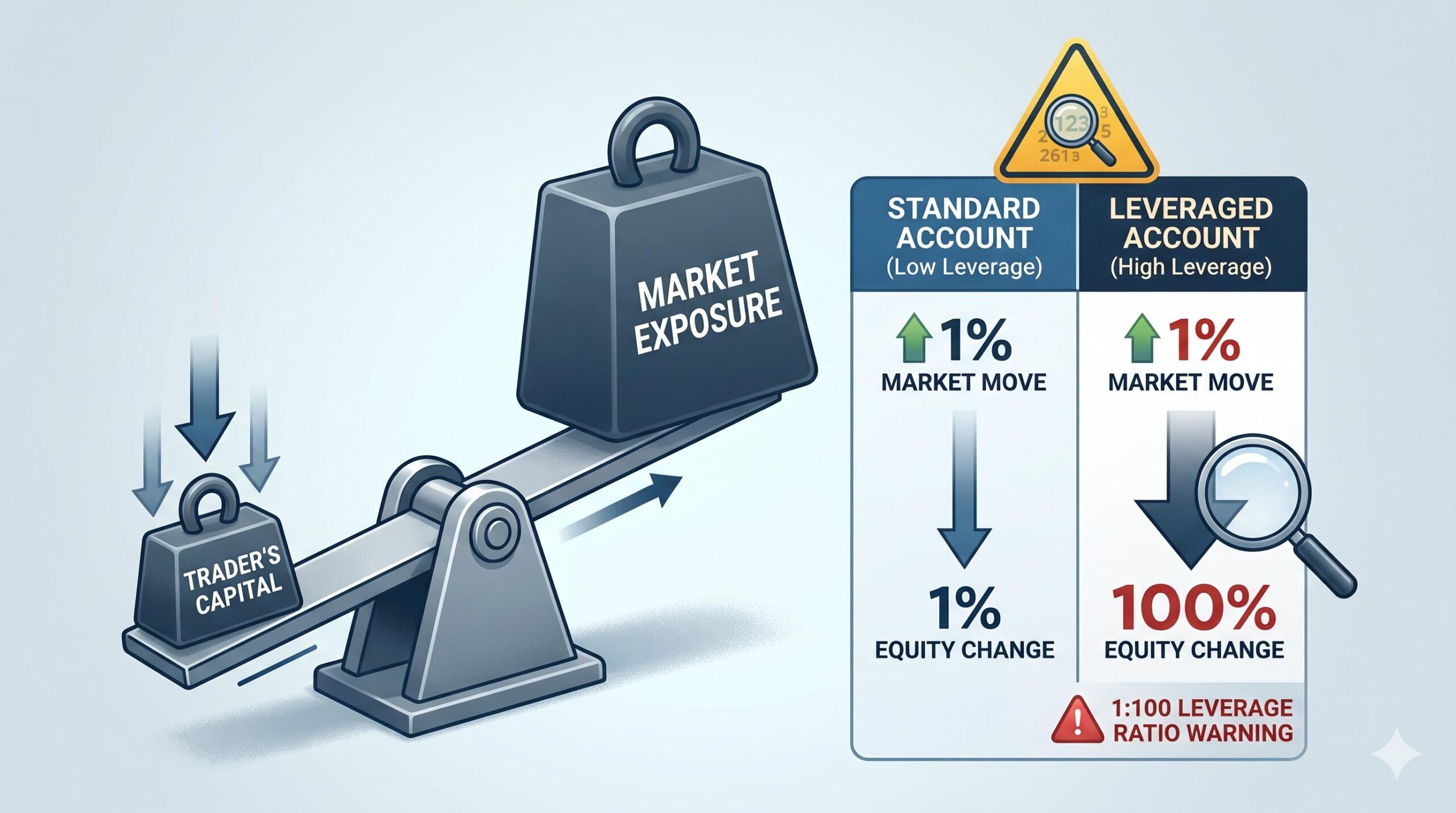 Illustration explaining how leverage magnifies results in forex trading.