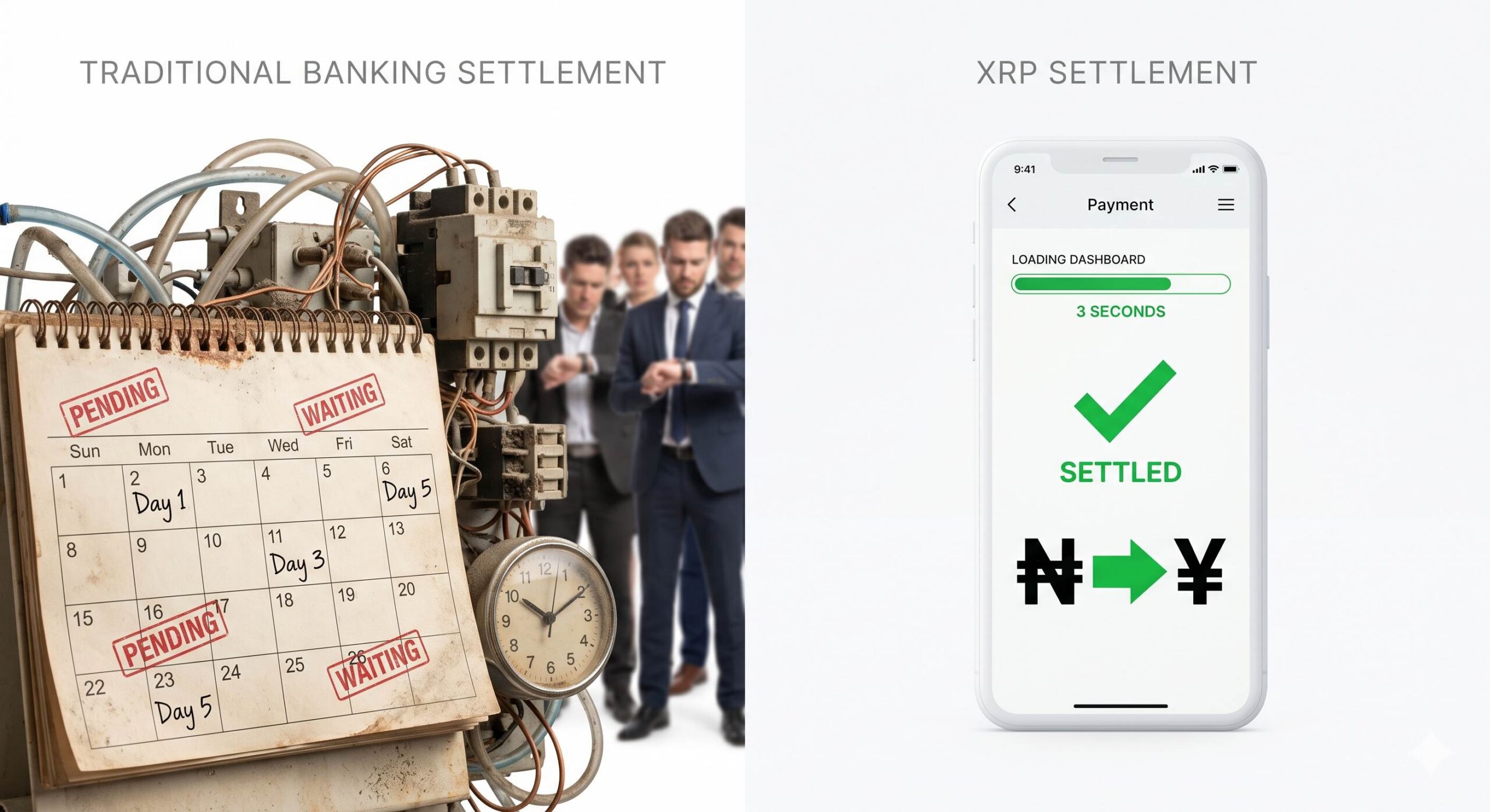 Infographic diagram showing how On-Demand Liquidity uses XRP as a bridge currency without needing pre-funded accounts.