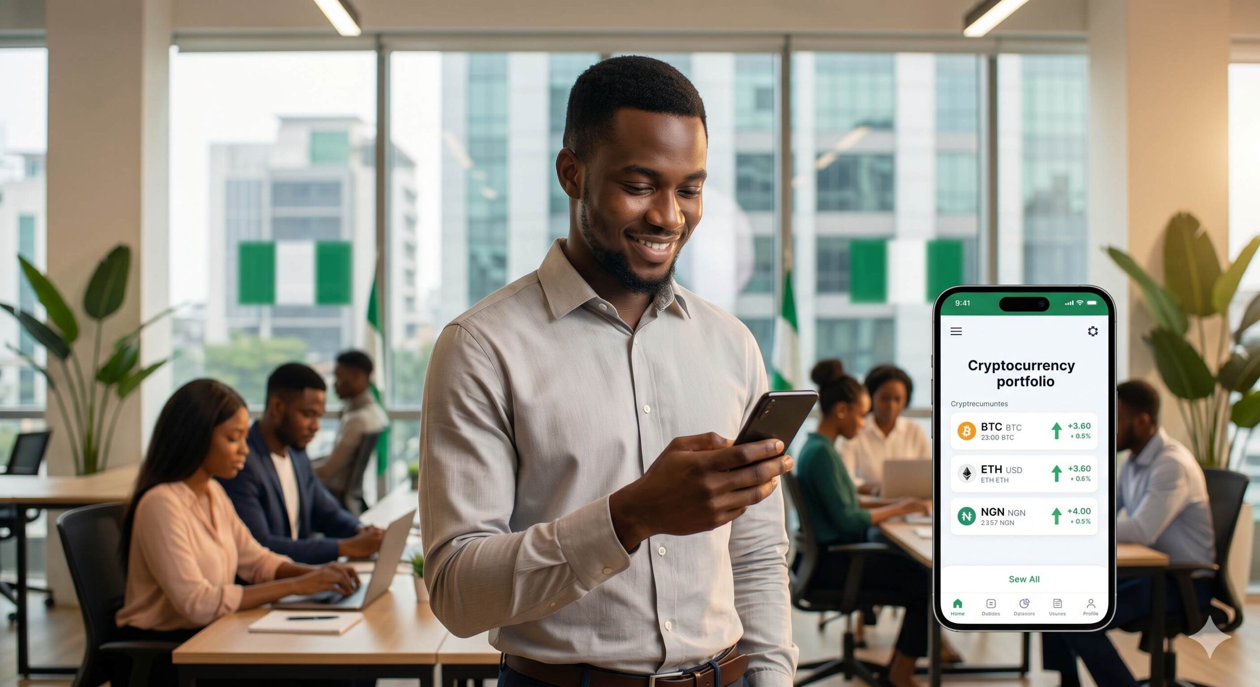 Young Nigerian using secure crypto app.